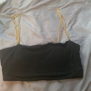 Black Crop Top With Gold Straps